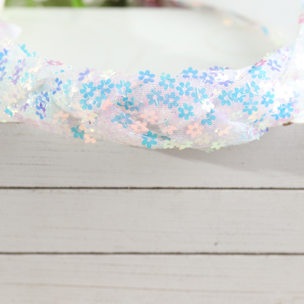 Justice Girls Iridescent Flower Sequin Braided Headband White Blue Sparkle